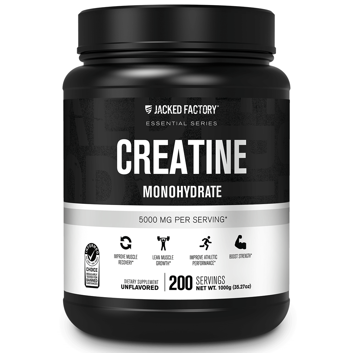 Jacked Factory Creatine Monohydrate Powder 1000g - Creatine Supplement for Muscle Growth, Increased Strength, Enhanced Energy Output and Improved Athletic Performance 200 Servings